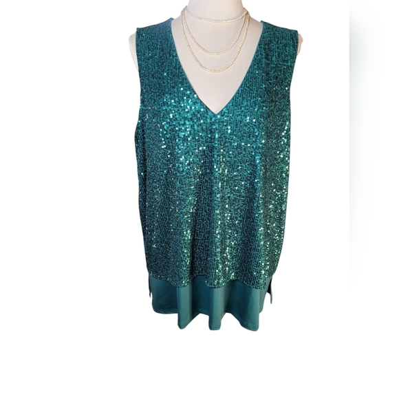 Michael Kors Green Sequin Sleeveless Blouse - Picture 1 of 6